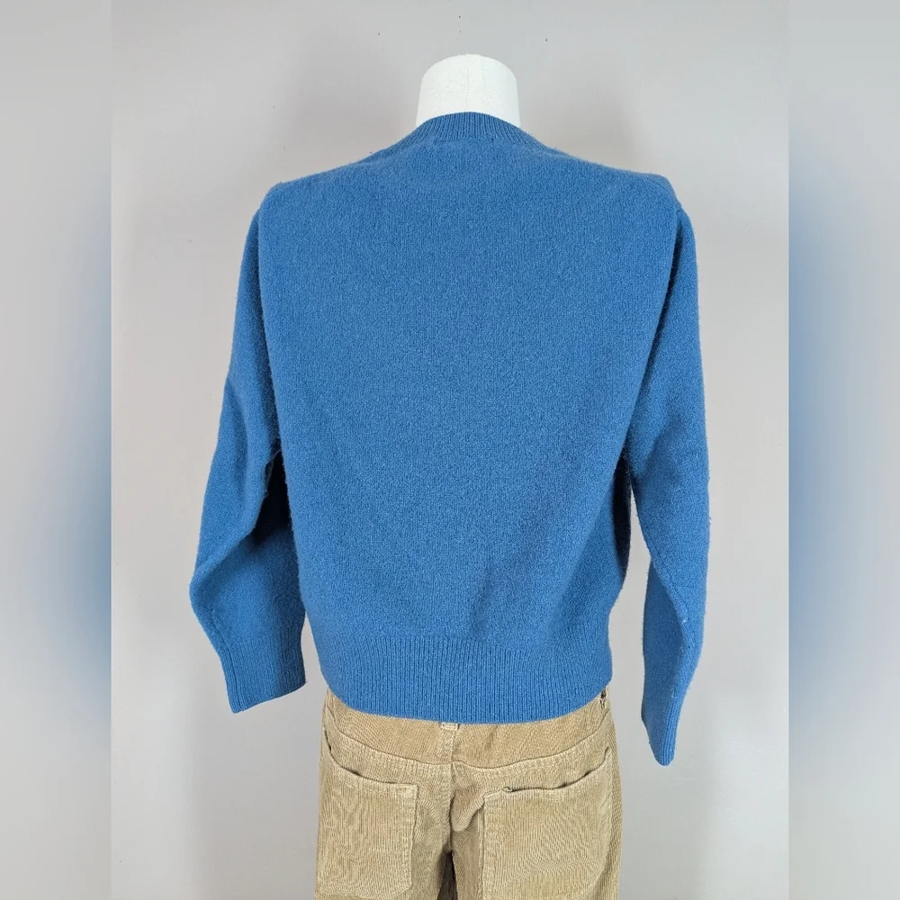 Uniqlo 100% Wool Crewneck Sweater Blue | Size M Fitted Classic Knit - Picture 7 of 8